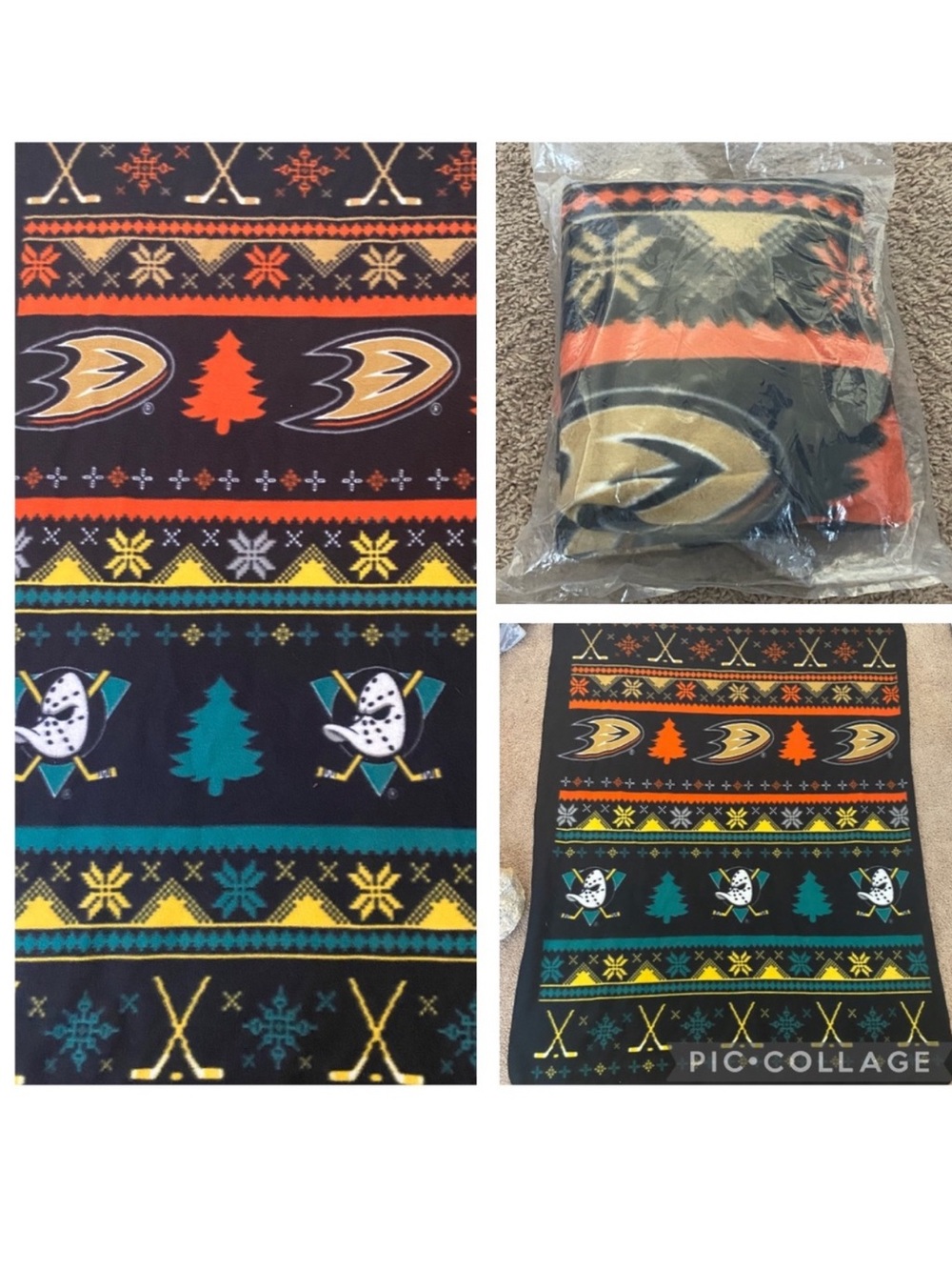 NEW Unopened Anaheim Ducks Holiday Fleece Throw Blanket Black Orange Mighty Duck